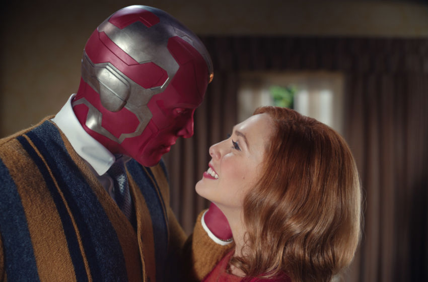 Paul Bettany as Vision and Elizabeth Olsen as Wanda Maximoff in Marvel Studios' WANDAVISION. Photo courtesy of Marvel Studios. ?Marvel Studios. All Rights Reserved.