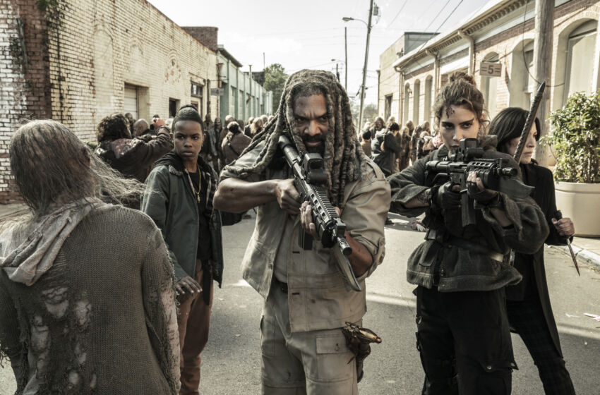 Khary Payton as Ezekiel, Nadia Hilker as Magna, Angel Theory as Kelly - The Walking Dead _ Season 11, Episode 24 - Photo Credit: Jace Downs/AMC