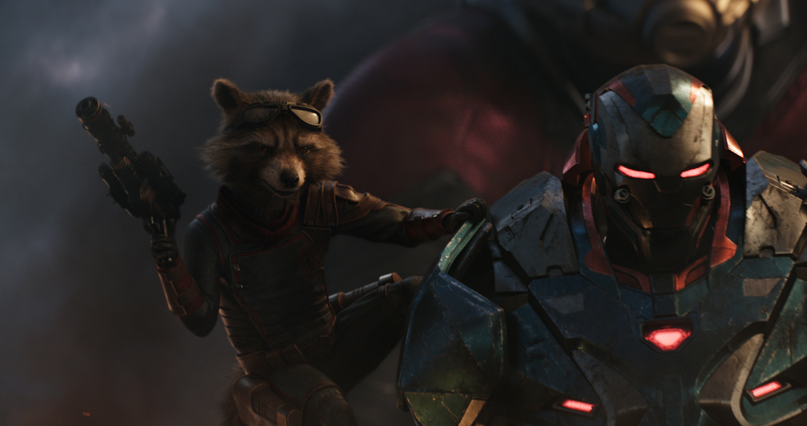 Marvel Studios' AVENGERS: ENDGAME..L to R: Rocket (voiced by Bradley Cooper) and War Machine (Don Cheadle)..Photo: Film Frame..?Marvel Studios 2019