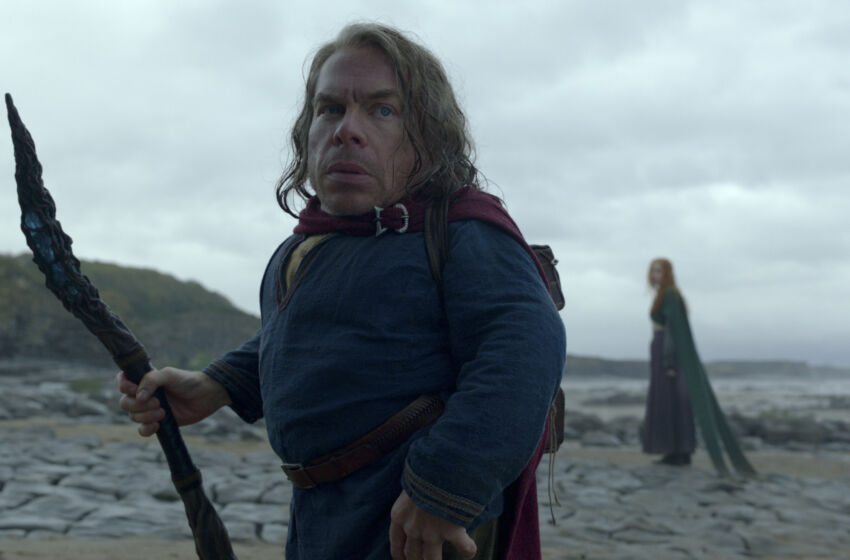 (L-R): Willow Ufgood (Warwick Davis) and Elora (Ellie Bamber) in Lucasfilm's WILLOW exclusively on Disney+. ©2022 Lucasfilm Ltd. & TM. All Rights Reserved.