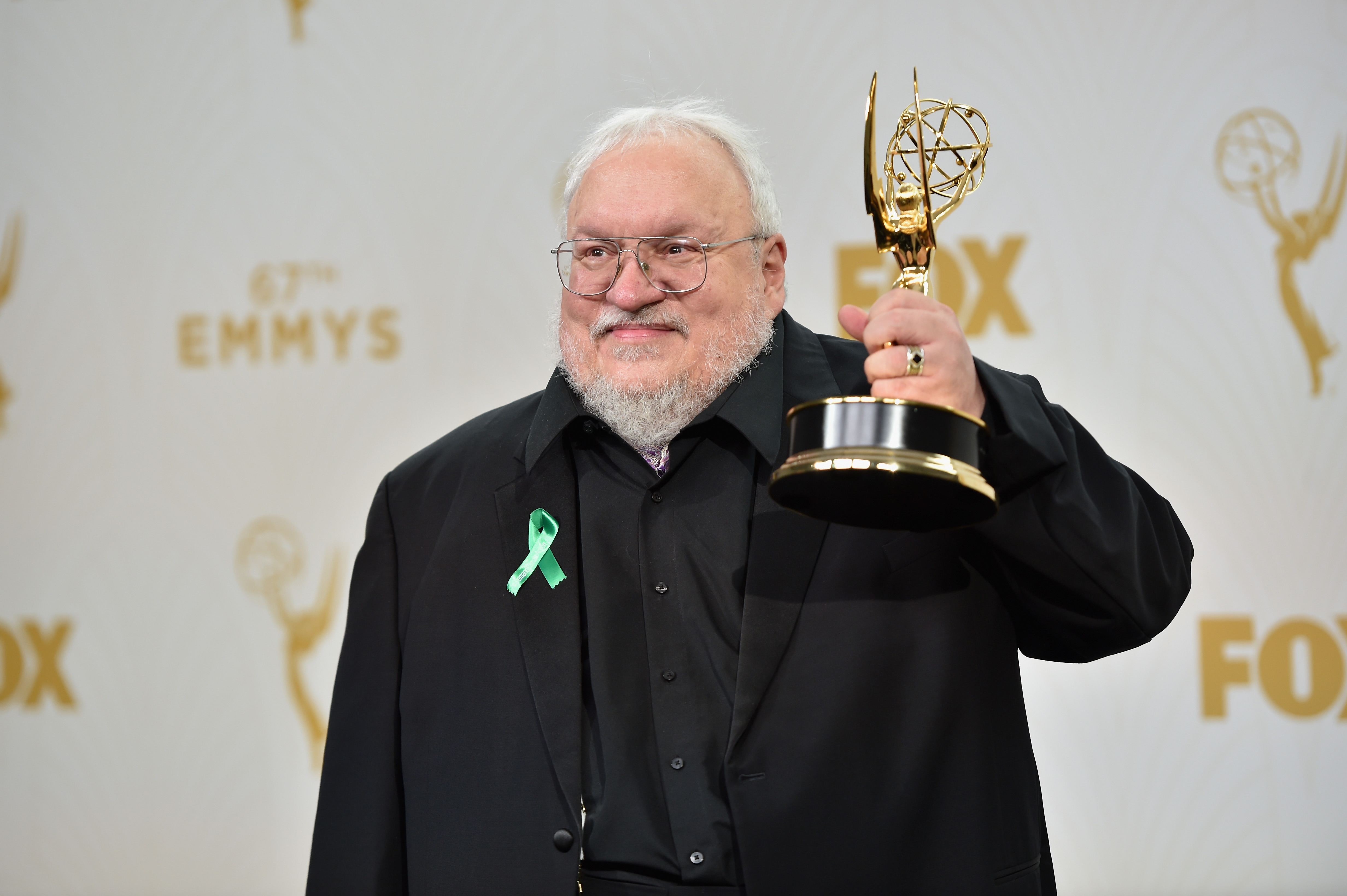 LOS ANGELES, CA - SEPTEMBER 20: Writer George R. R. Martin, winner of Outstanding Drama Series for 'Game of Thrones', poses in the press room at the 67th Annual Primetime Emmy Awards at Microsoft Theater on September 20, 2015 in Los Angeles, California. (Photo by Alberto E. Rodriguez/Getty Images)