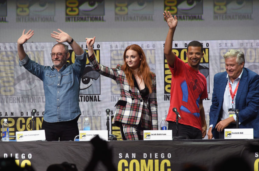 SAN DIEGO, CA - JULY 21: (L-R) Liam Cunninham, Sophie Turner, Jacob Anderson and Conleth Hill speak onstage at Comic-Con International 2017 'Game Of Thrones' panel And Q A Session at San Diego Convention Center on July 21, 2017 in San Diego, California. (Photo by Kevin Winter/Getty Images)