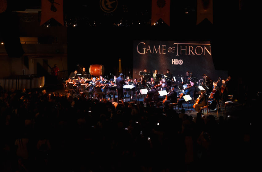 LOS ANGELES, CA - AUGUST 08: A full orchestra performs during the announcement of the Game of Thrones® Live Concert Experience featuring composer Ramin Djawadi at the Hollywood Palladium on August 8, 2016 in Los Angeles, California. (Photo by Kevin Winter/Getty Images for Live nation Entertainment )