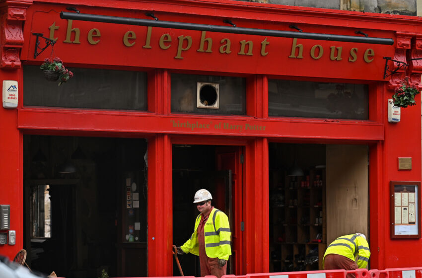 EDINBURGH, SCOTLAND - AUGUST 26: A general view of the fire damaged buildings on George IV bridge on August 26, 2021 in Edinburgh, Scotland. The cafe, where JK Rowling wrote part of the Harry Potter series, was damaged Tuesday by a fire that started in a nearby restaurant. (Photo by Jeff J Mitchell/Getty Images)